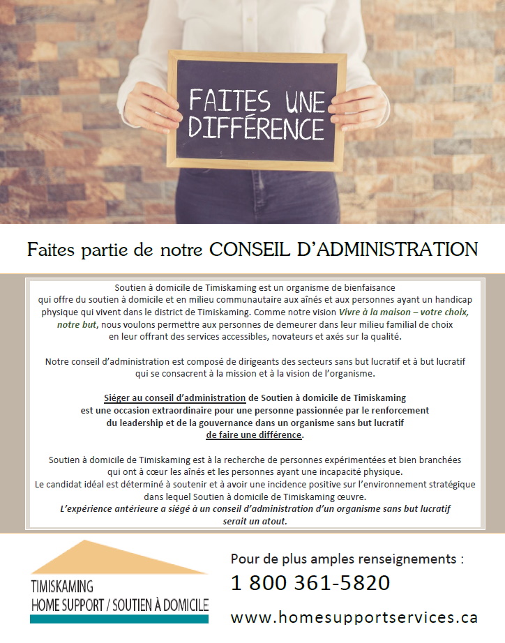 Faites une différence "Faites partie de notre CONSEIL D'ADMINISTRATION"
