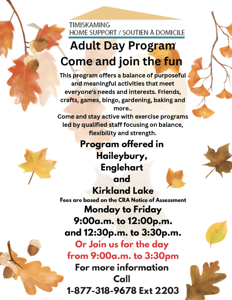 Adult Day program schedule